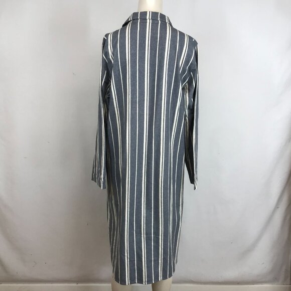 GARNETT HILL - WOMEN'S SMALL -GRAY/WHITE STRIPE LONG SLEEVE COLLARED MIDI DRESS - Picture 5 of 8